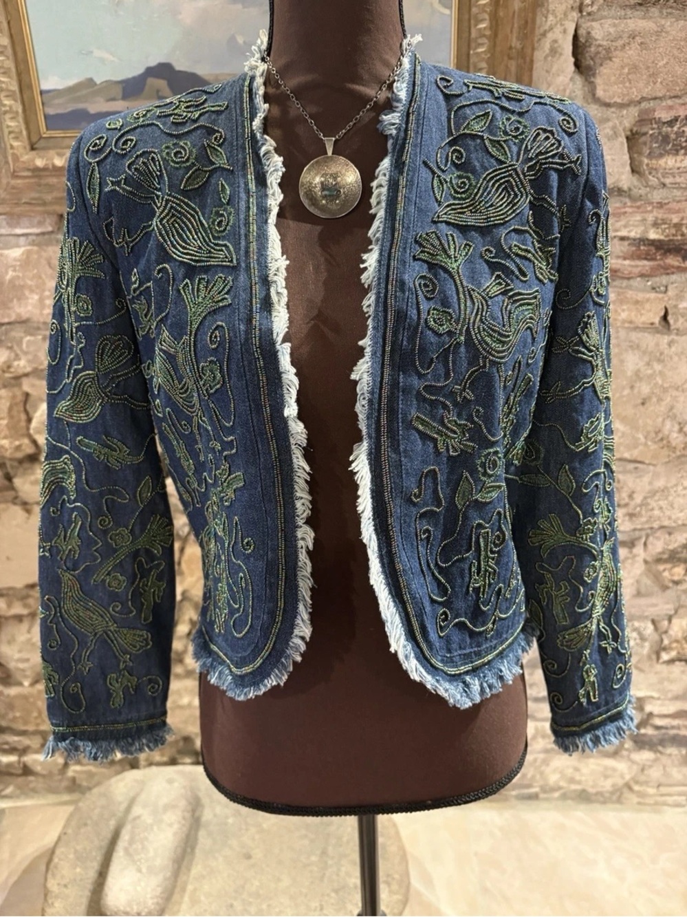 Vintage Double D RANCH Wear Women’s Jacket Olinala Bead Denim Raw Edge Medium